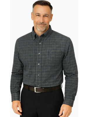 BURSPA Rahat Kesim Çizgili Kareli Kışlık Erkek Baba Gömlek