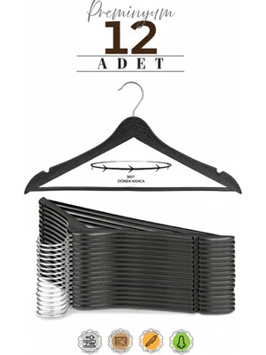Etc Home 12 Adet Ahşap Görünümlü Plastik A Kalite Elbise Askı