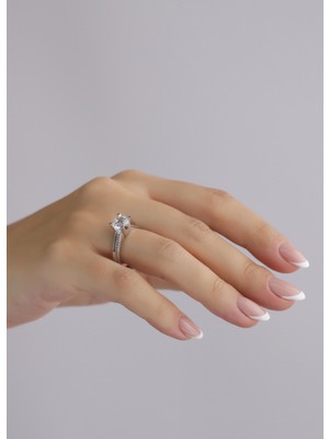 Narin Mücevherat Nar-In Altın Mücevherat Tektaş Beyaz Altın Yüzük 095