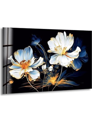 Myphotostation Beyaz Çiçekler Temperli Cam Tablo, Modern Uv Baskılı Duvar Tablosu, Salon ve Ofis İçin Şık Duvar Dekoru