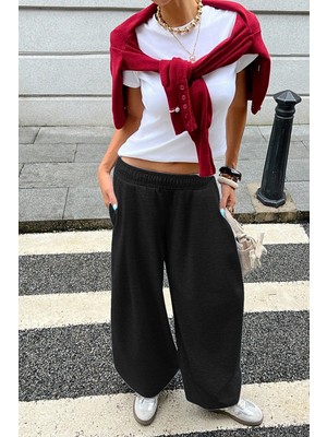 BSBSPOR Erkek / Kadın Bol Tarz Baggy Kalın Şardonlu Lastikli Paça Eşofman Altı Gri / Siyah / Antrasit