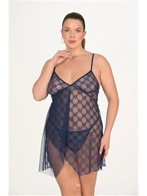 Aria's Closet Arias Closet Büyük Beden Lacivert Gecelik 3046