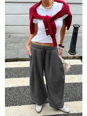 BSBSPOR Erkek / Kadın Bol Tarz Baggy Kalın Şardonlu Lastikli Paça Eşofman Altı Gri / Siyah / Antrasit