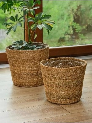 Neo Concept- 2'Li 19x14x12cm. Bambu Hasır Saksı Altı Poşetli SepetlerBüyük Boy