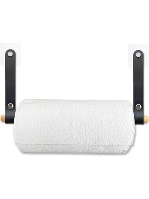 Storemax Yapışkanlı Ahşap & Deri Tuvalet Kağıtlığı | Banyo Kağıt Havluluk, Havlu Peçetelik | Wc Kağıtlık, Dolap Altı Kağıt Havlu Askısı (Siyah, Kağıt Havluluk)
