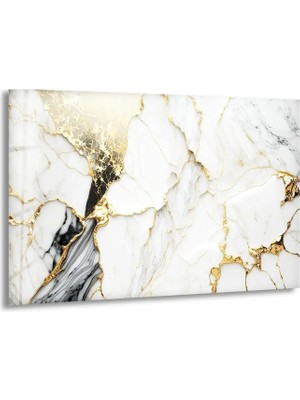 Myphotostation Altın ve Beyaz Mermer Desenli Çerçevesiz Kırılmaz Cam Duvar Tablosu
