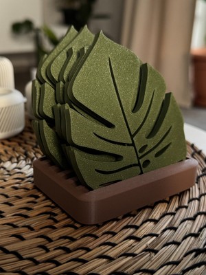 Antilop Yaprak Desenli 3D Baskı Bardak Altlığı – Modern Masa Koruyucu