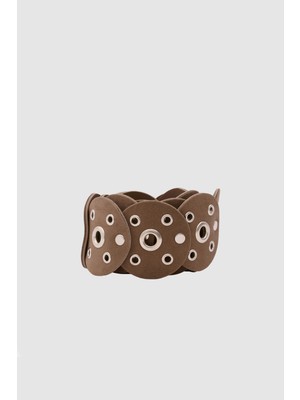 Shule Bags Zımbalı Süet Kovboy Kemer Taba