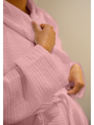 Monolisse % 100 Pamuk 4 Kat Müslin Ünisex Kapşonsuz Bornoz Pembe S/m