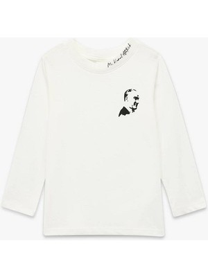 Koton Bebek Pamuklu Uzun Kollu Bisiklet Yaka Atatürk Baskılı Tişört