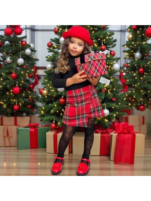 Saltare Kız Çocuk Noel Kırmızı Şortetek Red Skirt Christmas For  Girls