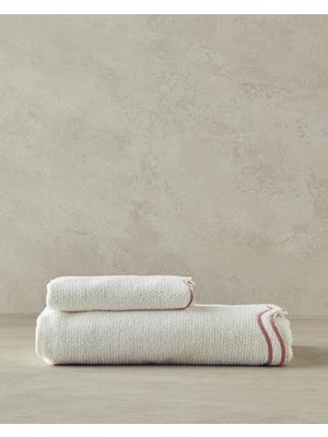 Storemax Retro Pamuklu Nakışlı Yüz Havlusu Ekru - Pembe