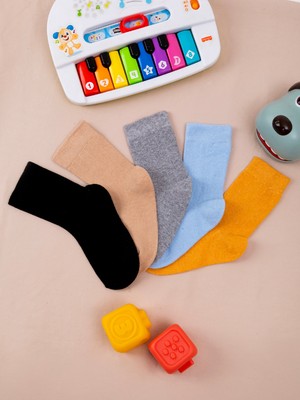 5'çift Bebek & Çocuk Çorap Düz Sade Derbi Dört Mevsim Okul Çorabı Hardal,mavi,gri,siyah,bej Renkleri