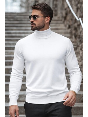 Comstar Erkek Kışlık Basic Uzun Boğazlı Beyaz Kazak