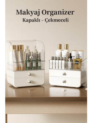 Adefco Kapaklı Makyaj Organizer Çekmeceli Kozmetik Düzenleyici Büyük Boy
