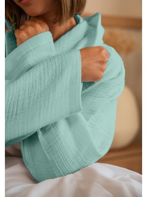 Monolisse % 100 Pamuk 4 Kat Müslin Ünisex Kapşonsuz Bornoz Mint S/m