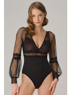 Aria's Closet Arias Closet Tüllü Dantelli Uzun Kol Badi