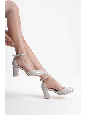 Mevese Asereht Gri Rugan Kadın Topuklu Ayakkabı