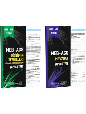 Pegem 2026 Meb-Ags Eğitimin Temelleri + Mevzuat Yaprak Test 2 Li Set Pegem Akademi Yayınları