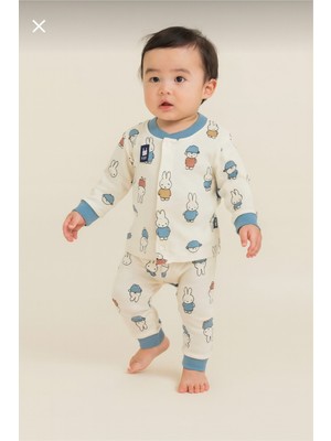 Belirtilmemiş %100 Pamuk (6AY-24AY) Bebek Pijama Takımı – Önden Çıtçıtlı, Mavi Detaylı,rahat Uyku Kıyafeti