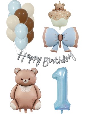 Storemax 1 Yaş Retro Ayıcık Temalı Erkek Bebek Konsept Doğum Günü Seti