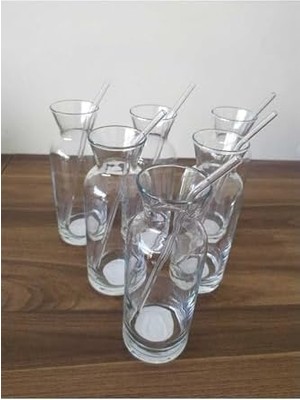 Storemax Aybaba Store Cam Pipetli Meşrubat Bardağı Limonata Bardak Süt Şişesi Sunum Karaf 6 Adet