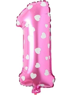 Storemax Parti Vitrini 1 Rakamı 40 Inç Pembe Kalpli Folyo Balon 100 cm