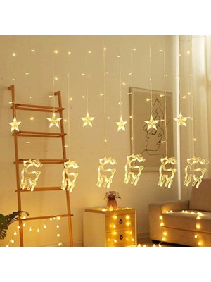 Storemax 3 Metre Sarı LED Işık 6 Geyik ve 6 Yıldız Işığı Fişli LED Ampül Çam Ağacı Balkon Merdiven Salon Yada Oda Süslemelerinde Kullanıma Uygun 220V Prizden Enerjisini Alır