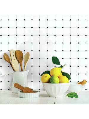 Storemax Sticktıles Siyah & Beyaz Soyma ve Yapıştır Arka Sıçrama Fayansları - Her Pakette 4 Adet