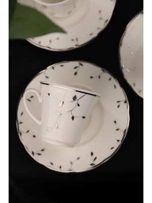 Storemax Porselen Olympos 12 Parça 6 Kişilik Kahve Takımı Leaves Silver