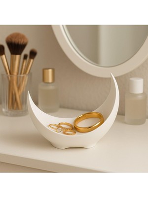 Storemax Ay Hilal Şeklinde Küçük Süs, Dekoratif, Çok Amaçlı Organizer, Anahtarlık & Takı Düzenleyi Beyaz 100 x 130