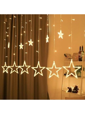 Storemax 8 Fonksiyonlu Dekoratif Yıldız LED 12 Sarkıt Yıldızlı LED Işık Yılbaşı Işık Dekoratif Işık Yıldızlı Perde LED Saçak LED Ip LED Su Geçirmez LED Bahçe Süsleme LED (Yıldız)
