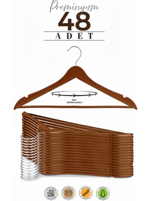 Etc Home 48 Adet Ahşap Görünümlü Plastik A Kalite Elbise Askı
