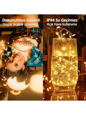 Storemax 10 Metre Sarı 100 LED Işıklar Işıkları 8 Mod Rgb Işıkları USB Sarı Renkli Işık Dize Işıkları Tel Fonksiyonlu Süsleme Ince Telli Aydınlatmalı Şerit LED Yılbaşı Işık Yılbaşı Süsü