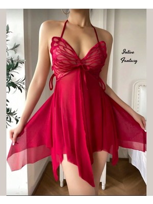 Intive Lingerie Intive Fantasy Göğsü Kelebek Kalplı Asimetrik Tüllü Transparan Tasarım Mini Gecelik
