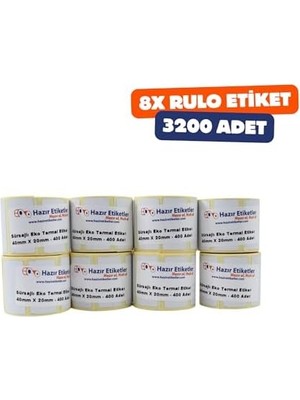 Storemax Hazır Al Hızlı Al Eko Termal Etiket(Sürsajlı) 40MM x 20MM Toplam 3200 Adet 8 Rulo, Ruloda 400 Lü Sarılmış 40MM Çapında Örtücü Kapatma Etiketi Taşınabilir Barkod Yazıcılar ile Uyumlu