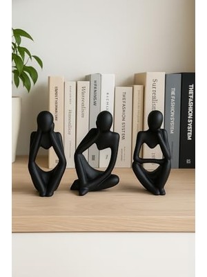 Storemax Ev & Ofis Dekoru – Siyah 3’lü Insan Figürü Seti | El Yapımı Minimalist Heykel Takımı
