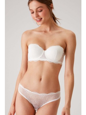 Pierre Cardin Kadın Ekru 4798 Pisa Push Up Dolgulu Dantelli Straplez Fantezi Iç Çamaşır Takımı