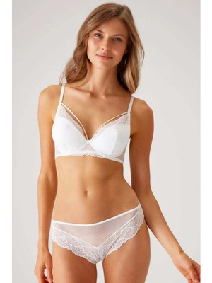 Pierre Cardin 4822 Balenli ve Pedli Ip Detaylı Dantelli Transparan Comfy Sütyen ve Külot/iç Çamaşır Takım