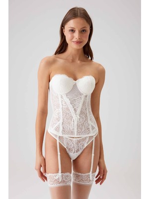 Pierre Cardin Kadın Ekru 4038 Princess Balenli Desteksiz Büstiyer Takımı