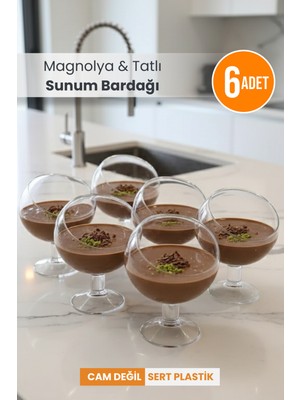 Orvila Kadeh Ayaklı Plastik Magnolia Tatlı Sunum Bardağı | 6'lı Mika Magnolya Kasesi (Cam Değildir)