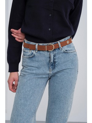 Shule Bags Süet Metal Delikli Kemer Taba