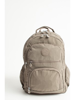 Sanmorris Unisex Suya Dayanıklı Vizon Renkli Krinkıl Kumaş Çok Gözlü Orta Boy Laptop Okul Ve Sırt Çantası