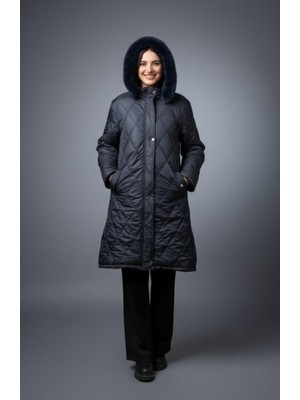 Bejna Kadın Büyük Beden Içi Polarlı Kapüşonlu Kapitone Mont