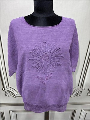 Kadın Oversize Kabartmalı Fileli %100 Keten Bluz