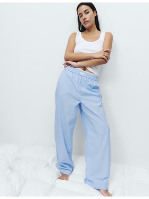 Marks & Spencer Saf Pamuk Çizgili Geniş Paça Pijama Altı