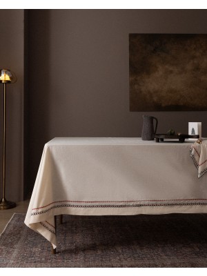 Madame Coco Lombre %100 Pamuk Masa Örtüsü - Ekru/kırmızı - 150X220 cm