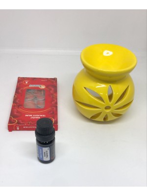 Lebron Sarı Yıldız Kesim Seramik Buhurdanlık+8'li Mum ve Yağ