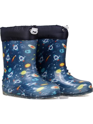 Kajila Mavi Figürlü Çocuk Yağmur Çizmesi, Su Geçirmez, Kaymaz Tabanlı, Kışlık Çocuk Çizme