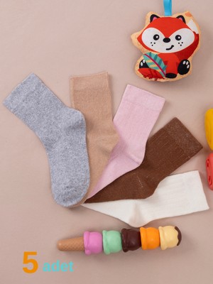 Hobins Sportswear & Company 5'çift Bebek & Çocuk Çorap Düz Sade Derbi Dört Mevsim Okul Çorabı Gri,bej,pembe,kahve,krem Renkleri